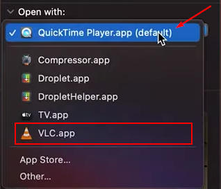 MacOS VLC in Open With Dropdown in File Info Window