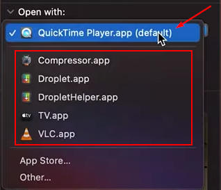 MacOS Video Players in Open With Dropdown in File Info Window