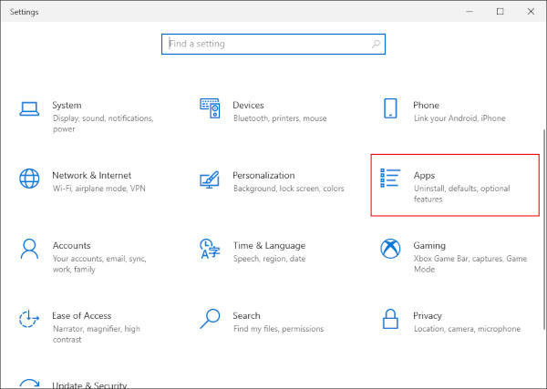 Windows 10 Apps in Settings App