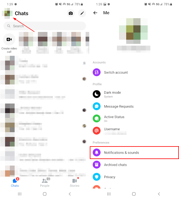 Facebook Messenger Android Mobile App Notifications and Sounds in Settings