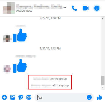Facebook Messenger Web Left Group Notifications in Group Conversation