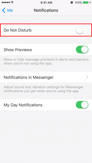 Facebook Messenger iPhone Mobile App Do Not Disturb in Messenger Notifications Settings