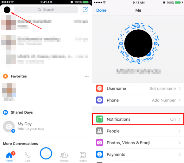 Facebook Messenger iPhone Mobile App Notifications in Settings