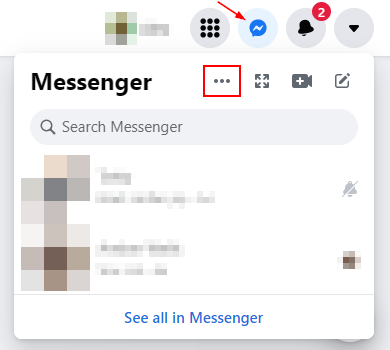 Facebook Web Ellipsis Icon in Messenger Menu