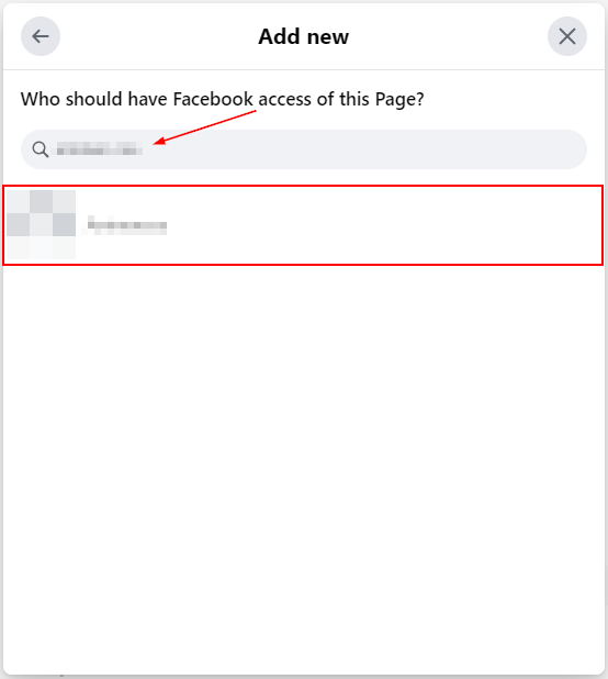 Facebook Web Person in Add New Admin Search Bar in New Pages Experience
