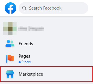 Facebook Website Marketplace in Leftmost Menu