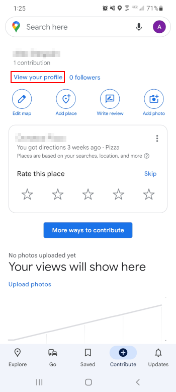 Google Maps Mobile App View Your Profile on Contribute Screen