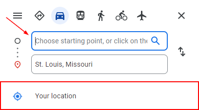 Google Maps Web Select Start Location on Route Plan Page