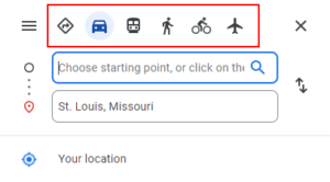 Google Maps Web Transportation Mode Icons on Route Plan Page