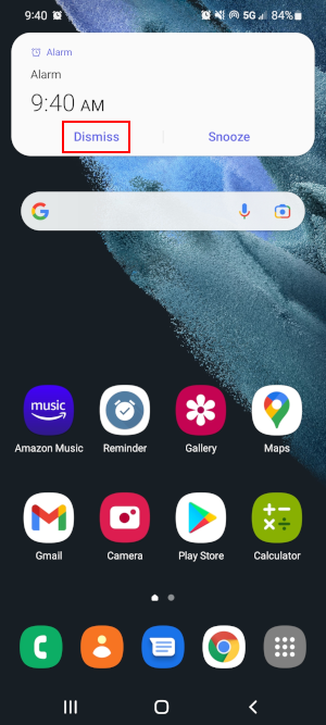 Android Dismiss in Ringing Alarm Notification