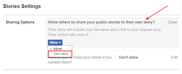 La web de Facebook permite que otros compartan publicaciones en sus historias en la configuración de historias