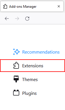 Firefox Extensions in Leftmost Menu of Add-ons Manager Page