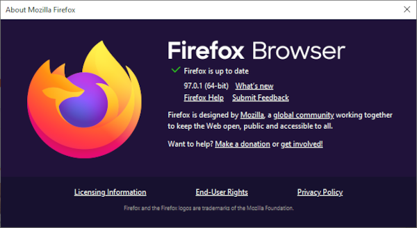 Firefox Firefox is Up to Date in About Mozilla Firefox Window