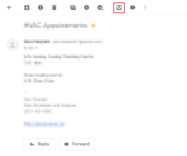 Gmail Move to Inbox Icon Above Archived Email