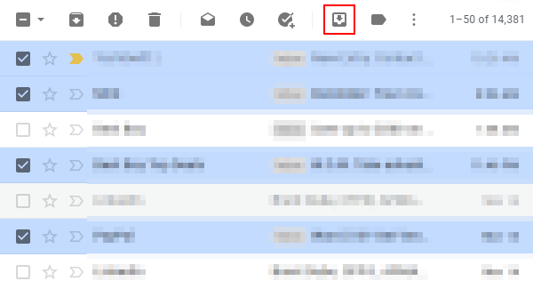 Gmail Move to Inbox Icon Above Selected Emails