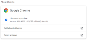 Google Chrome Chrome is Up to Date on About Chrome Page