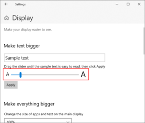 Make Text Bigger Slider in Windows Ease of Access Settings