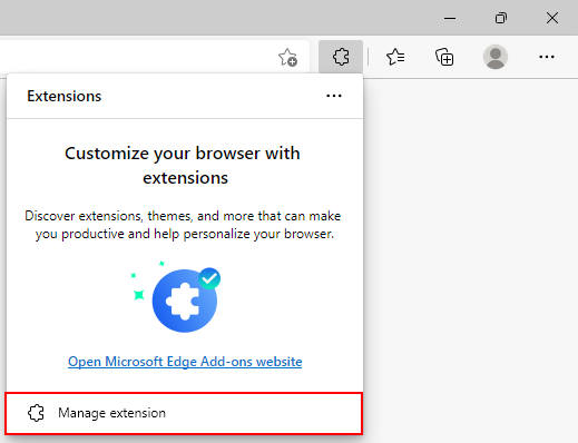 Microsoft Edge Manage Extensions in Extensions Window