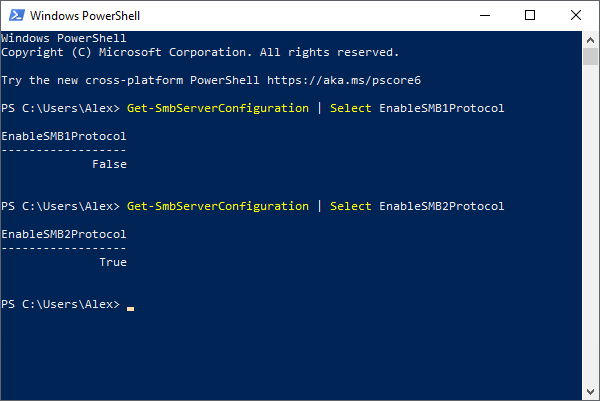 Windows 10 SMB Detect Commands in Windows PowerShell