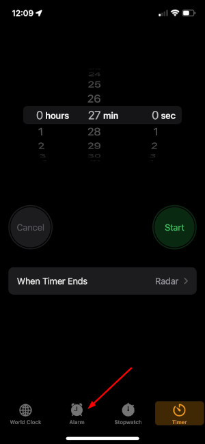 iPhone Alarm Tab in Clock App