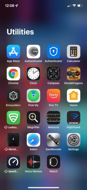 iPhone Clock App in Apps Library