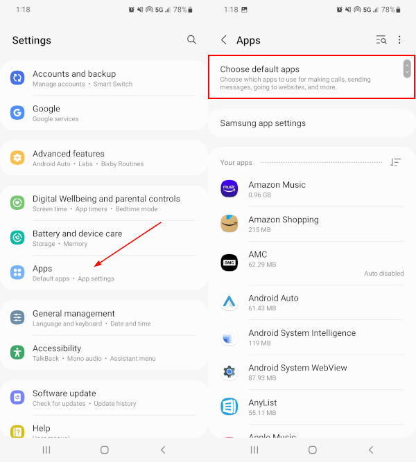 Android Choose Default Apps in Apps Settings