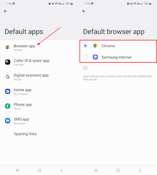 Android Default Browser App in Default App Settings