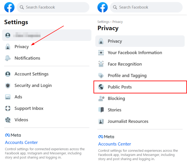 Facebook Web Public Posts in Privacy Settings