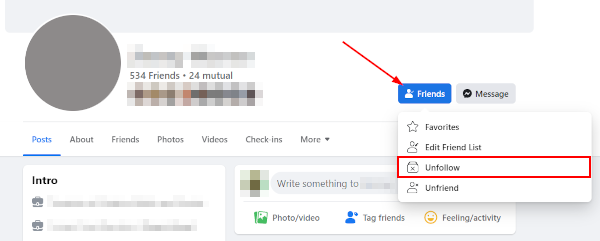 Facebook Web Unfollow Button on Friend Profile