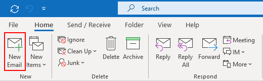 Outlook 365 Desktop Client New Email Under Home Tab in Ribbon Bar