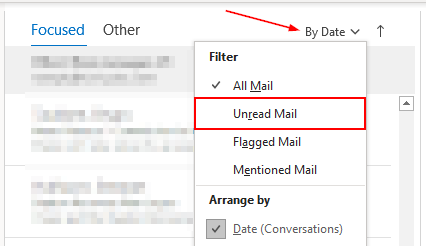 Outlook 365 Desktop Client Unread in Filter Menu