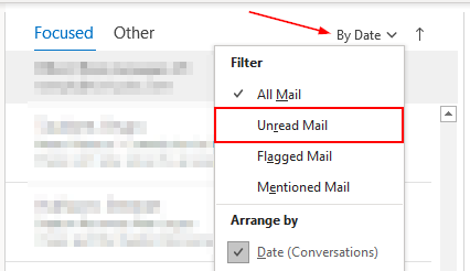 outlook 365 unread mail