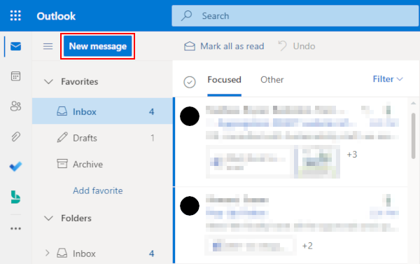 Outlook for the Web New Message Button