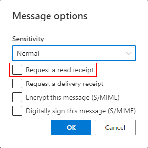 Outlook for the Web Request Read Receipt in Message Options
