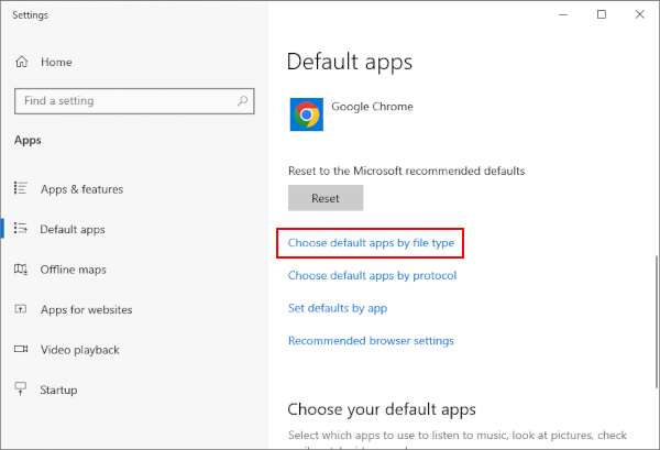 Windows 10 Default Apps Choose Default Apps by File Type