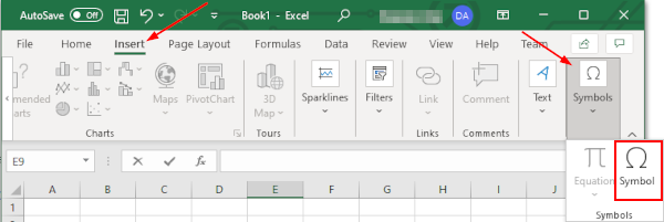 Microsoft Excel Symbol Under Insert Tab