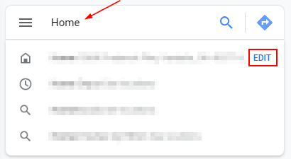 Google Maps Web Edit Next to Home Label in Search Results