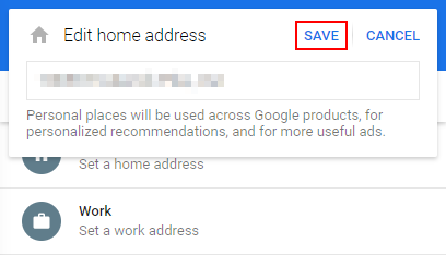 Google Maps Web Save Button in Edit Home Address Menu