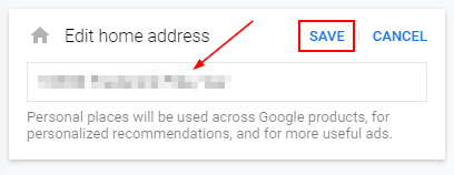 Google Maps Web Save in Edit Home Address Window
