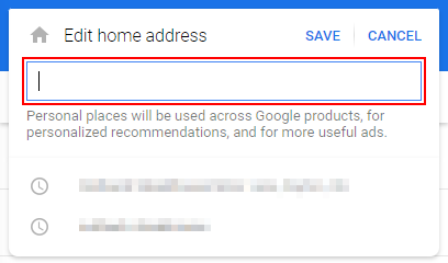 Google Maps Web Search Bar in Edit Home Address Menu