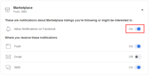 Facebook Web Marketplace Notfiication Toggle Icon in Notifications Settings