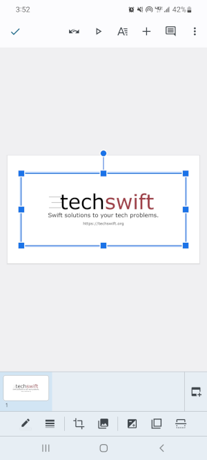Google Slides Mobile App TechSwift Logo Selected on Slide