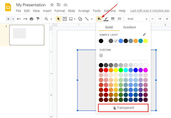 Google Slides Web Transparent in Fill Color Menu