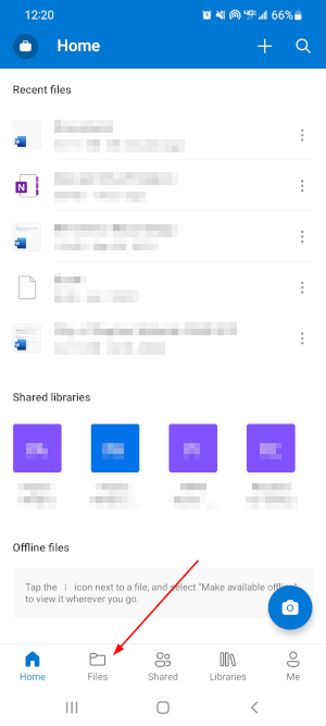 OneDrive Mobile App Files Tab