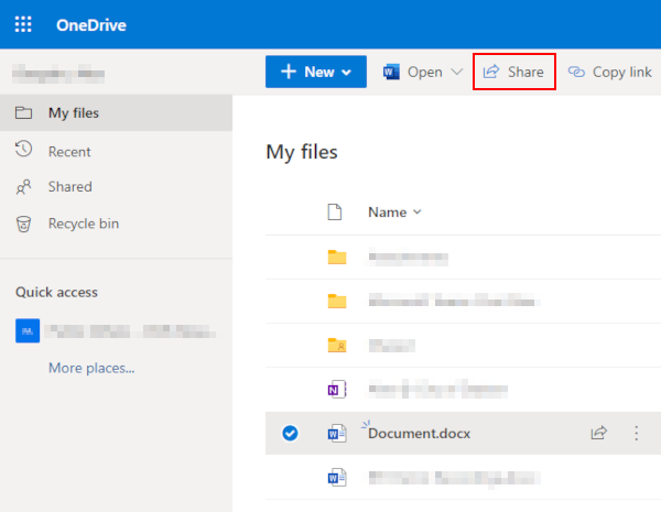OneDrive Web Share Button in Toolbar