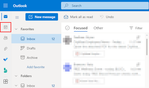 Outlook for the Web Calendar Icon in Leftmost Menu