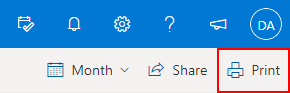 Outlook for the Web Print Button on Calendar Page