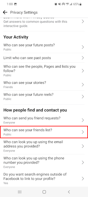 Facebook Mobile App Who Can See Your Friends List in Privacy Settings