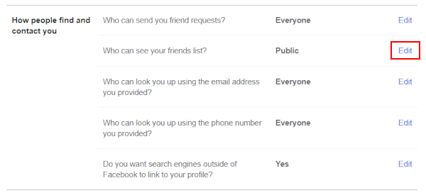 Facebook Web Edit Next to Who Can See Your Friends List Privacy Setting