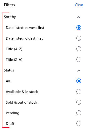 Facebook Web Sort By and Status Filters on Your Listings Page